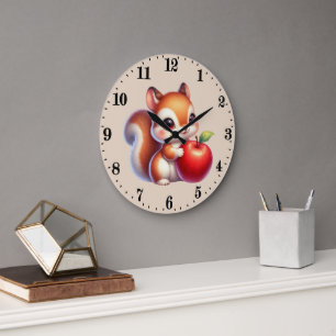Cute apple lovers squirrel large clock