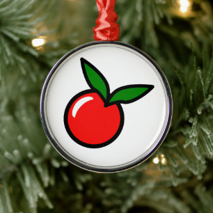 Cute Apple or Cherry, Fun Kitchen Fruit Cartoon Metal Ornament
