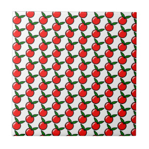 Cute Apple or Cherry, Fun Kitchen Fruit Cartoon Tile