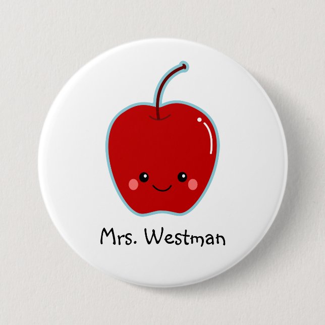 Cute Apple Personalized for Teacher 3 Inch Round Button (Front)