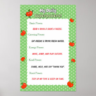 Cute Apple Personalized Kids Daily Routine Poster