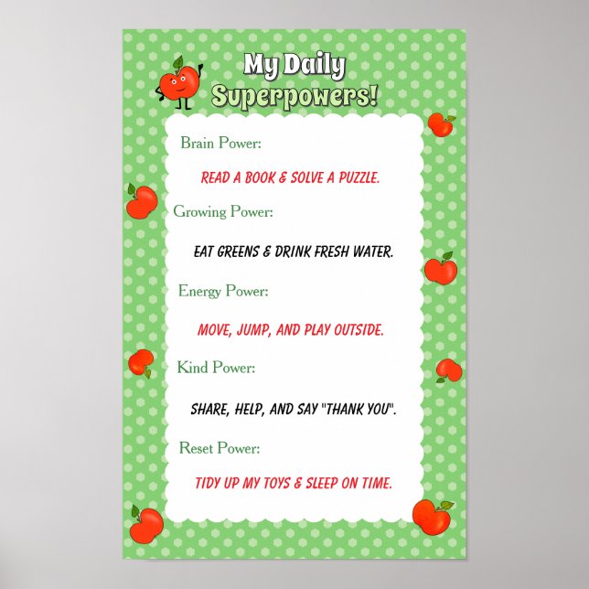 Cute Apple Personalized Kids Daily Routine  Poster (Front)