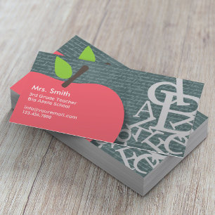 Cute Apple Scripts & Chalkboard School Teacher Business Card