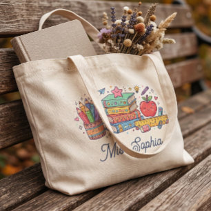 Cute Apple Teacher Appreciation Personalized Name  Tote Bag