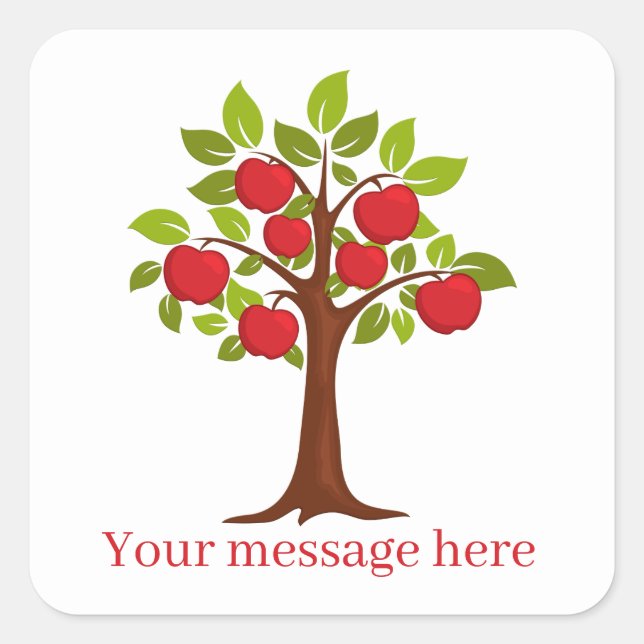 Cute apple tree add name message square sticker (Front)