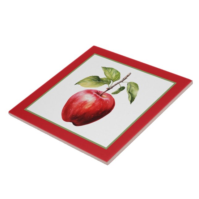 Cute apple watercolor kitchen  tile (Side)