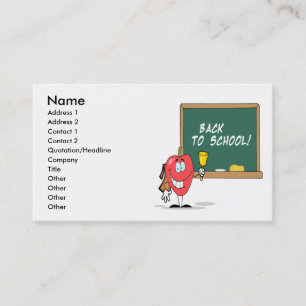cute apple with back to school chalkboard cartoon business card