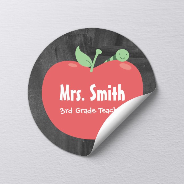 Cute Apple & Work School Teacher Tutor Classic Round Sticker (Creator Uploaded)