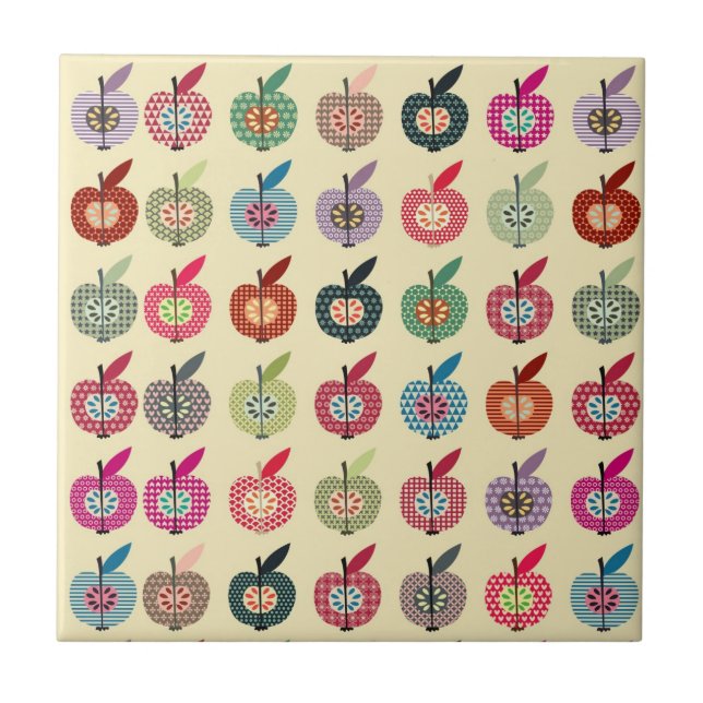 Cute Apples in Retro Style Tile (Front)