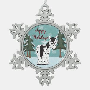 Cute Appy Holidays Leopard Appaloosa Horse Snowflake Pewter Christmas Ornament