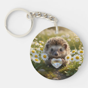 Cute April Hedgehog with Diamond Heart Keychain