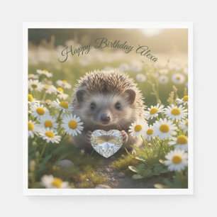Cute April Hedgehog with Diamond Heart Napkin