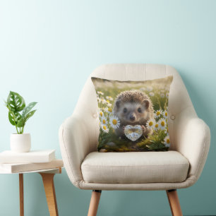 Cute April Hedgehog with Diamond Heart Throw Pillow