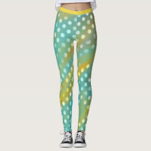 Cute Aqua and Yellow Leggings with White Dots