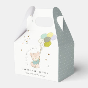 Cute Aqua Bearly Wait Bear Balloon Baby Shower Favor Box