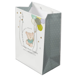 Cute Aqua Bearly Wait Bear Balloon Baby Shower Medium Gift Bag