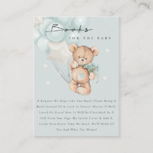 Cute Aqua Blue Bear Balloon Books For Baby Shower Enclosure Card