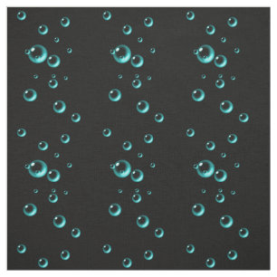 Cute Aqua Blue Floating Bubbles On Black Fabric