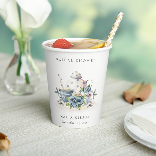 Cute Aqua Blue Floral Teapot Cup Bridal Shower (Insitu)