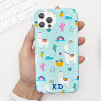 Cute Aqua Blue Llama Pattern