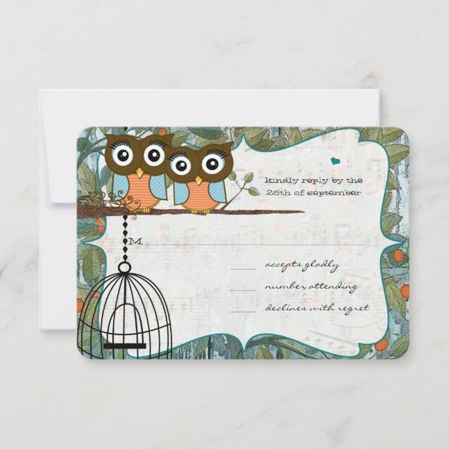 Cute Aqua Blue Owl Marry My Best Friend Wedding RSVP Card (Front)