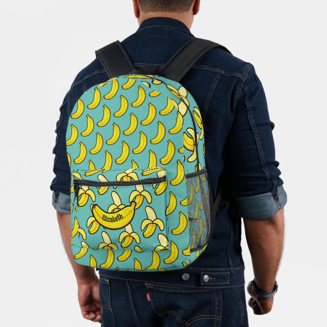 Cute Aqua Blue Yellow Banana Personalized Printed Backpack (Insitu (Model))