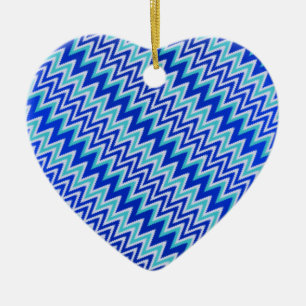 Cute aqua blue zigzag stripes ceramic ornament