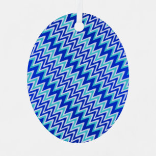 Cute aqua blue zigzag stripes metal ornament
