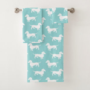 Cute Aqua Dachshund Pattern Customizable Colour Bath Towel Set