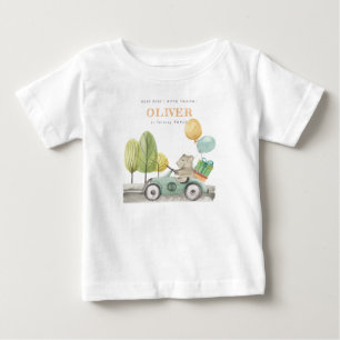 Cute Aqua Green Any Age Birthday Party Teddy Car  Baby T-Shirt