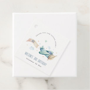 Cute Aqua Green Blue Kids Plane Clouds Birthday Favour Tags