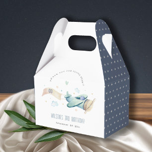 Cute Aqua Green Blue Plane Cloud Heart Birthday Favor Box