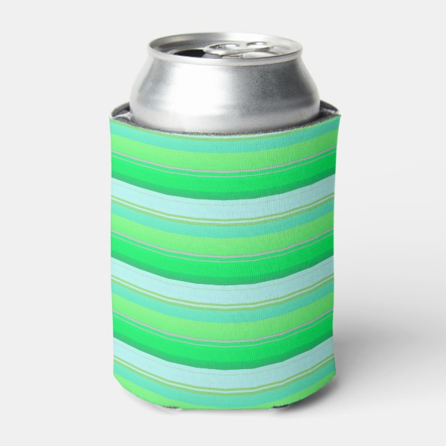 Cute aqua green stripes can cooler (Can Front)