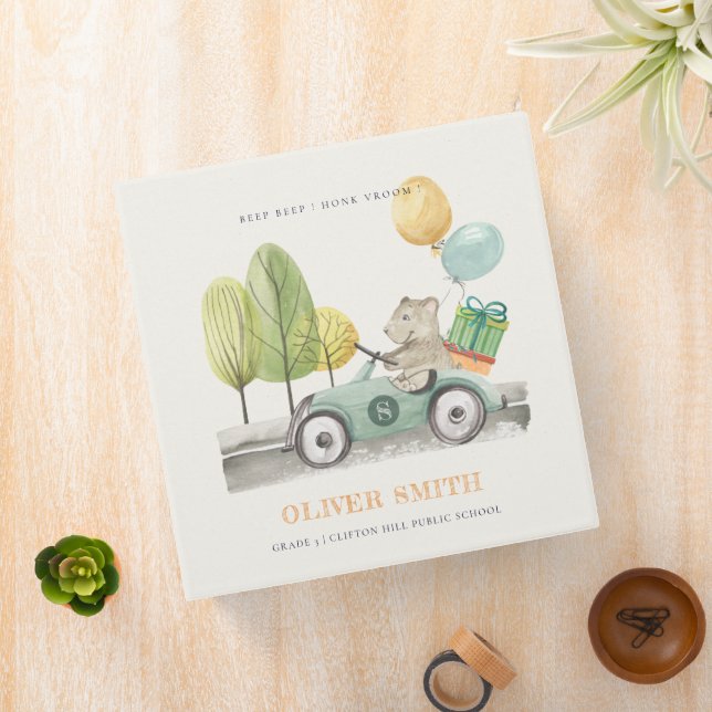 Cute Aqua Green Teddy Balloon Gift Party Car Binder (In Situ)