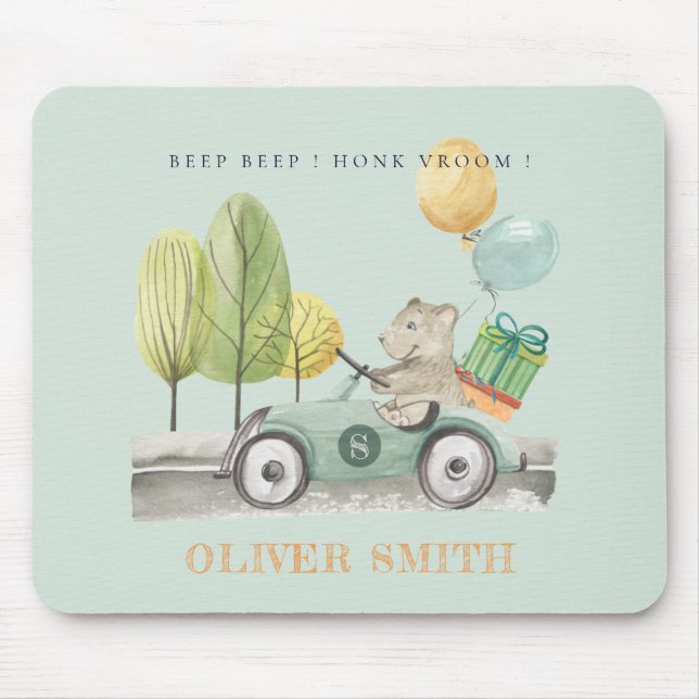 Cute Aqua Green Teddy Balloon Gift Party Car Mouse Pad (Front)