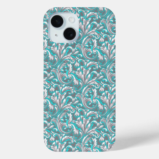 Cute aqua grey seamless floral pattern Case-Mate iPhone case (Back)
