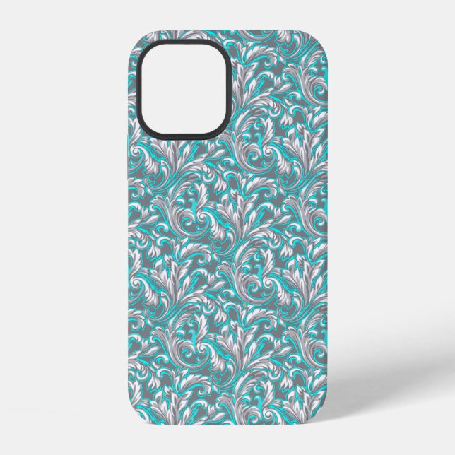 Cute aqua grey seamless floral pattern iPhone case (Back)