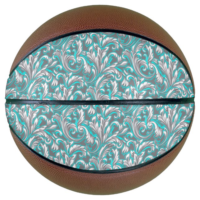 Cute aqua grey seamless floral pattern lamp shade basketball (Front)