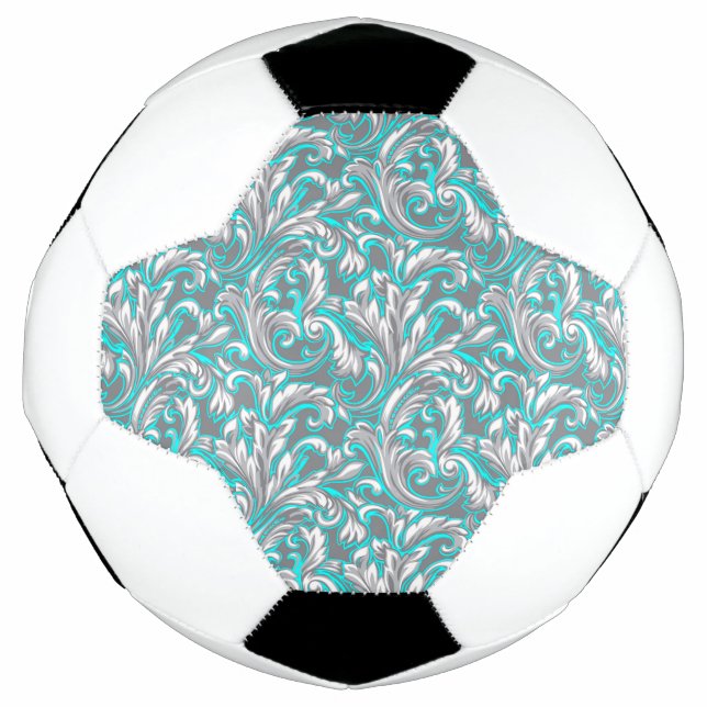 Cute aqua grey seamless floral pattern lamp shade soccer ball (Front)