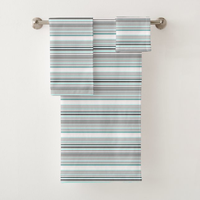 Cute aqua grey stripes bath towel set (Insitu)