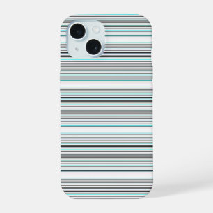 Cute aqua grey stripes iPhone 15 case