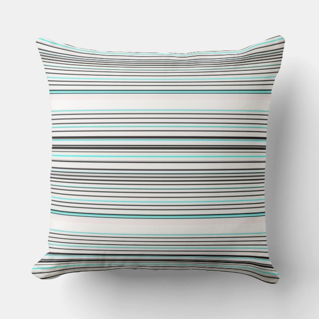Cute aqua grey stripes throw pillow (Front)