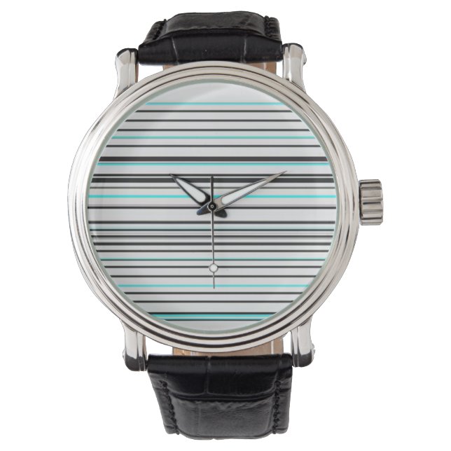 Cute aqua grey stripes watch (Front)