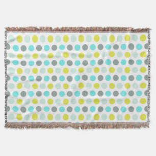 Cute Aqua Mint Blue Yellow Polka Dot Pattern Throw Blanket