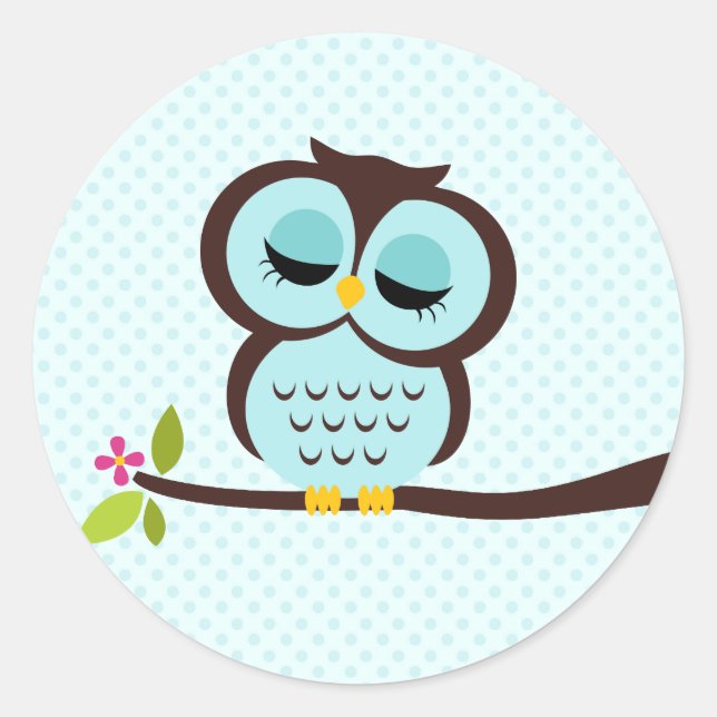 Cute Aqua Owl Classic Round Sticker (Front)