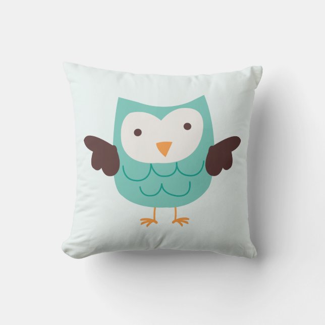 Cute Aqua Owl Throw Pillow (Front)