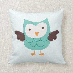 Cute Aqua Owl Throw Pillow
