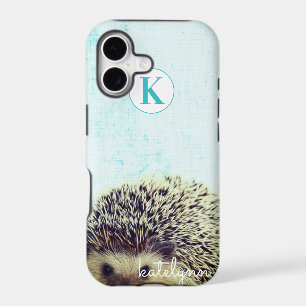 Cute Aqua Peek-a-Boo Baby Hedgehog Monogram