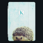 Cute Aqua Peek-a-Boo Baby Hedgehog Monogram iPad Pro Cover<br><div class="desc">Cute Aqua Peek-a-Boo Baby Hedgehog Monogram Design. With an adorable Little Hedgehog peeking up to say hi! Makes a Fun and adorable gift for Kids, Teens, and adults, for Birthdays Christmas and more. Personalized with your initial letter and name! Monogrammed phone case! ~ Check my shop to see the entire...</div>