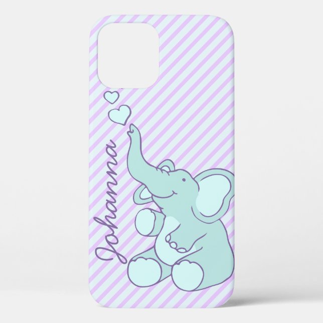 Cute aqua purple baby sitting elephant Case-Mate iPhone case (Back)